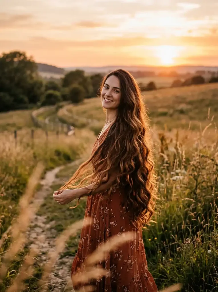 Cinnamon Brown Balayage on Long Hair