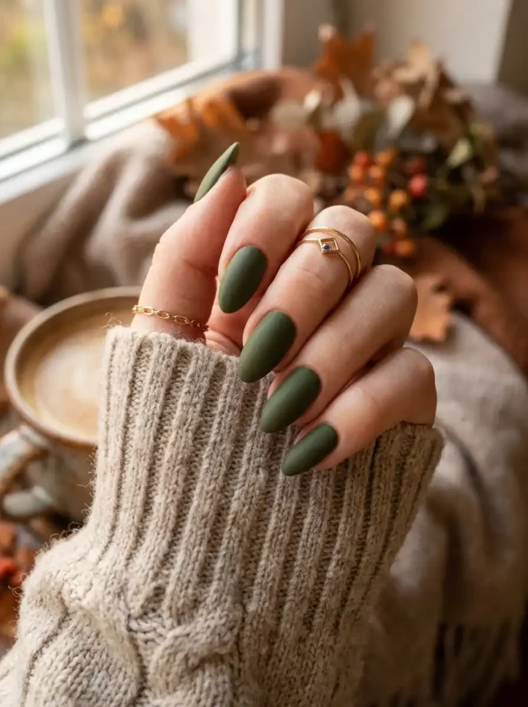 Matte Olive Green Nails