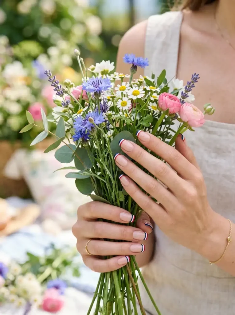 Minimalist French Tips in Red, White, and Blue