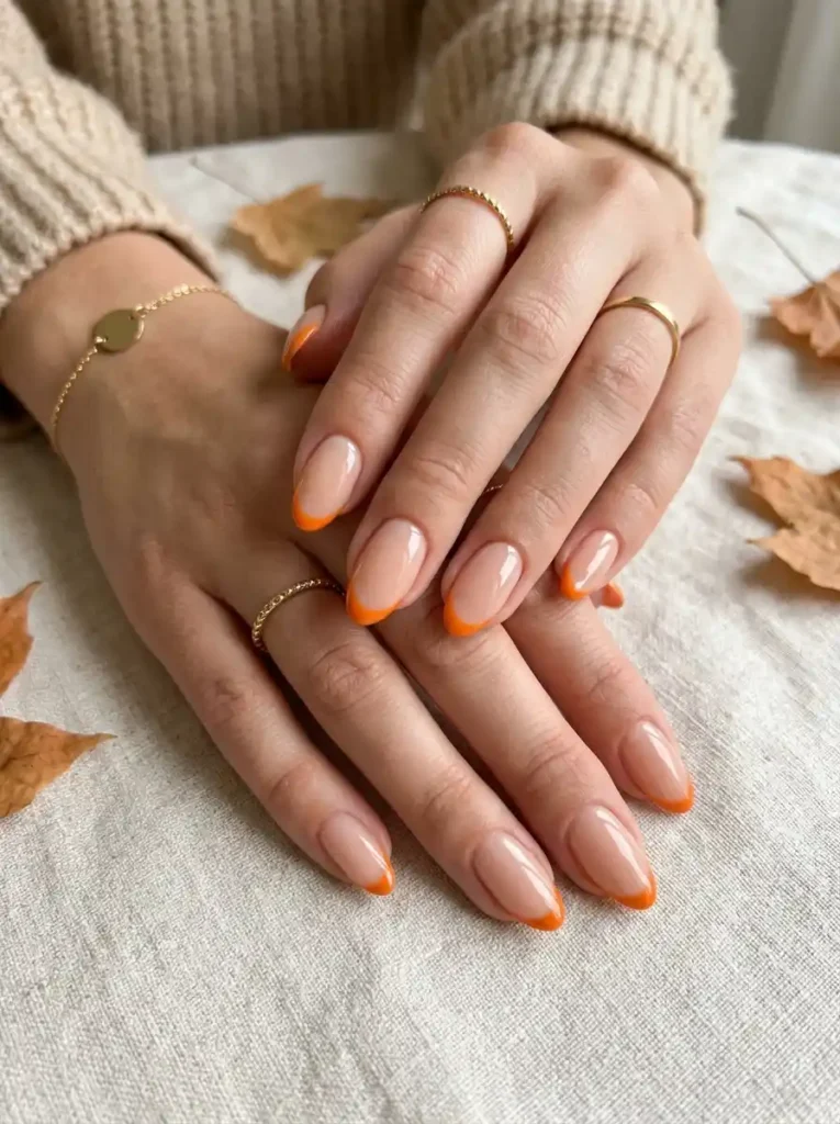 Orange French Tips with Nude Base