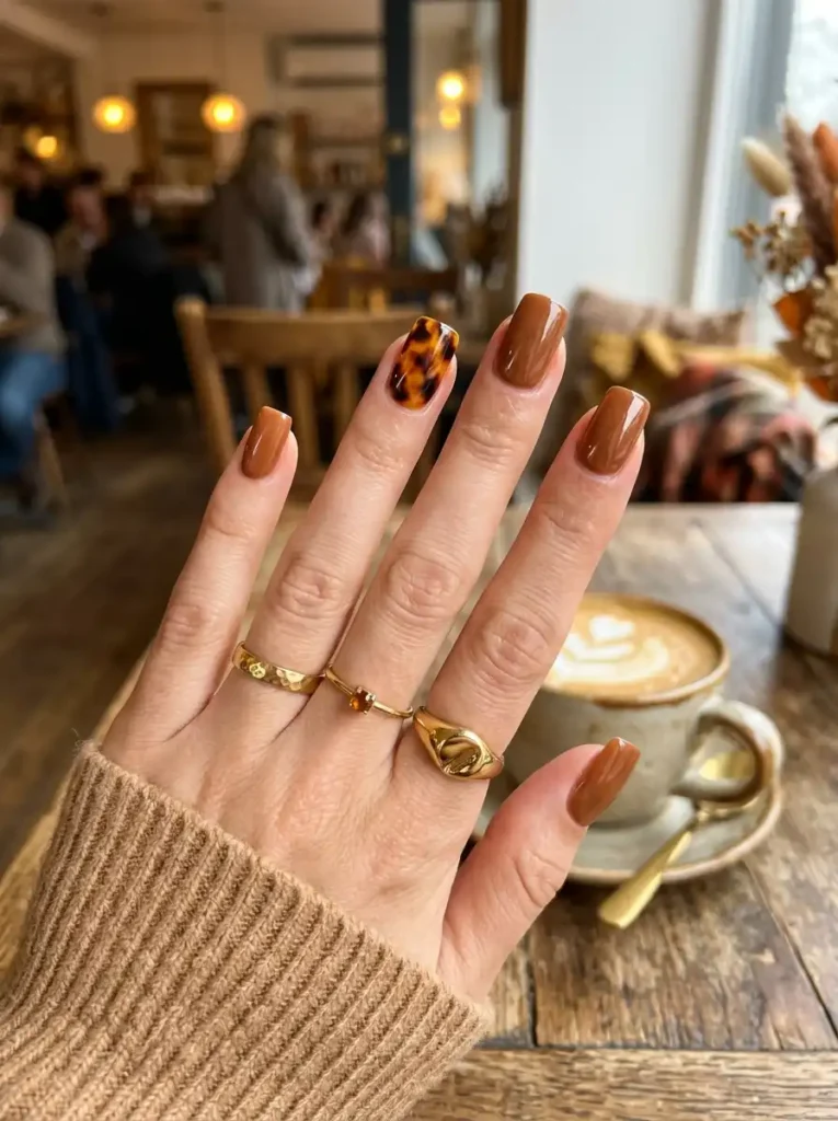 Tortoiseshell Accent Square Nails