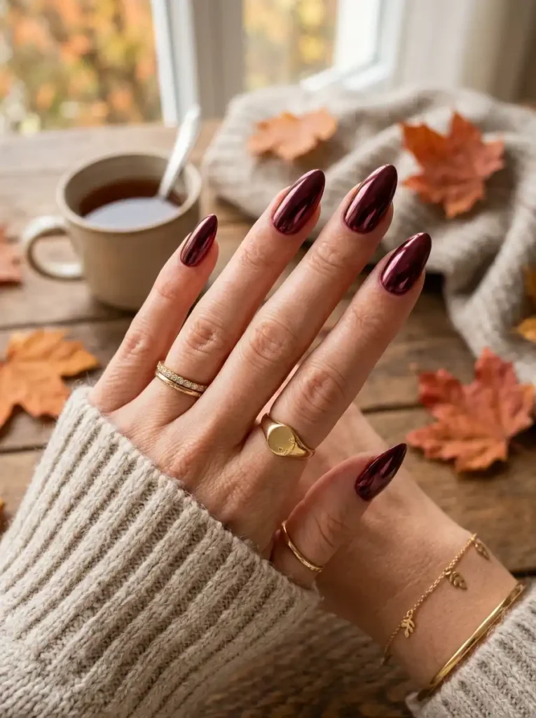  Burgundy Chrome Nails