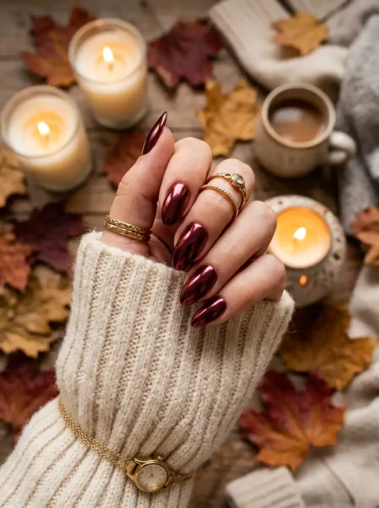  Burgundy Chrome Nails