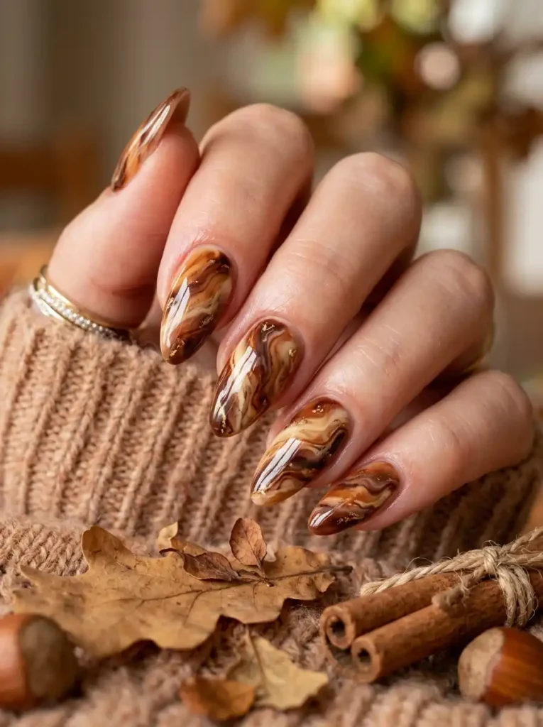 . Cinnamon Swirl Marble Nails