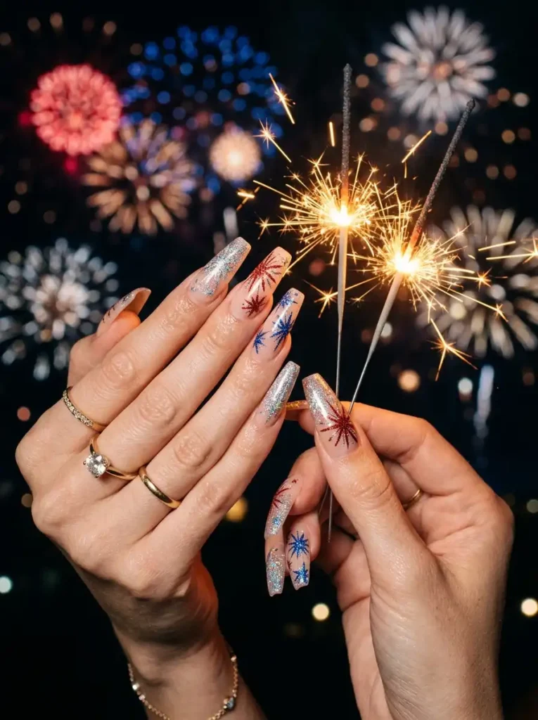  Glitter Firework Accent Nails