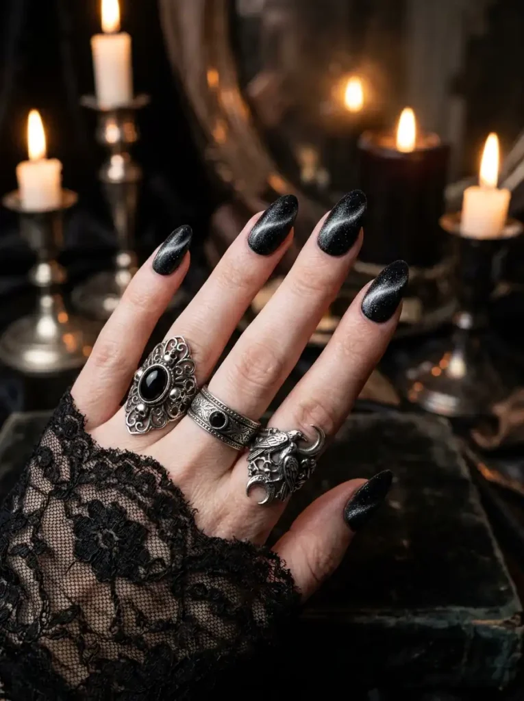 Black Velvet Cat-Eye Nails