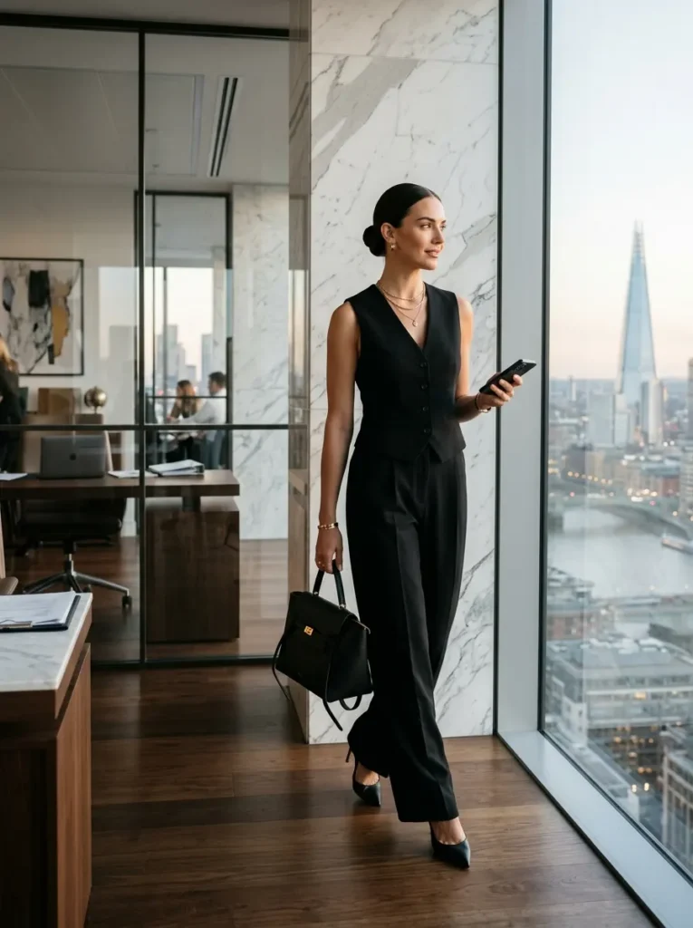 Black Vest Suit with Matching Wide-Leg Pants