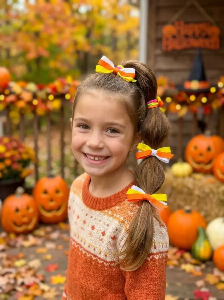 Candy Corn Triple Ponytail