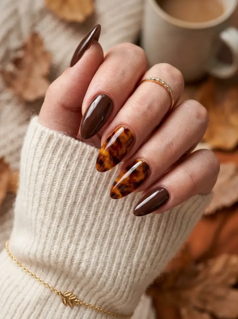 Brown Tortoiseshell Accent Nails