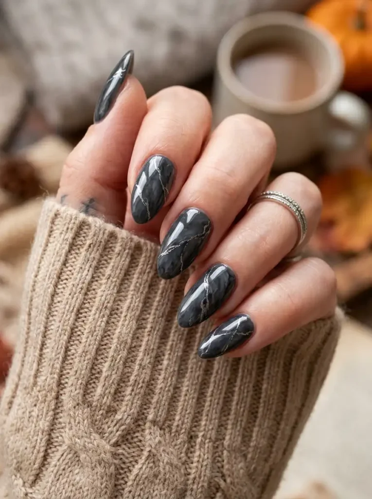 Charcoal Gray Marble Nails
