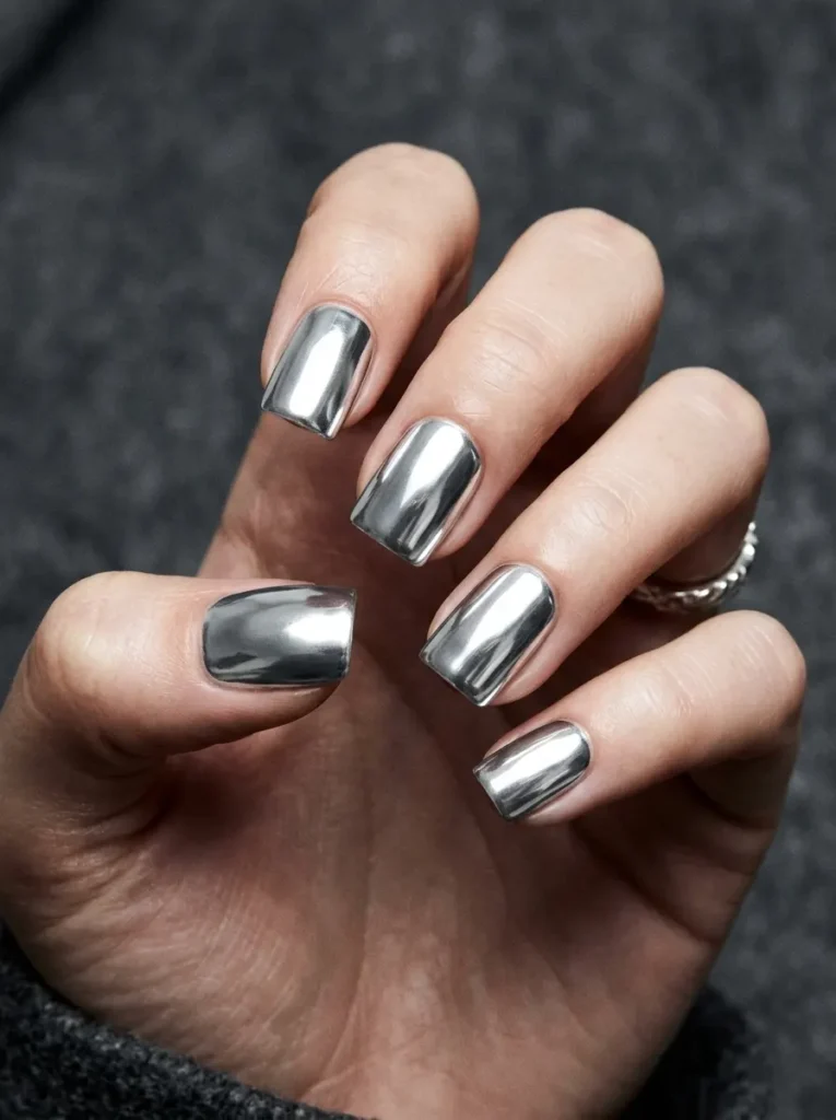Silver Mirror Chrome Nails