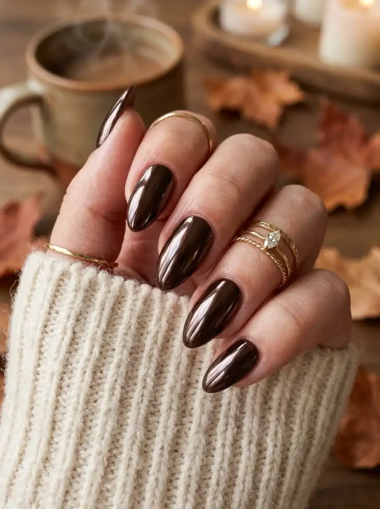 Dark Chocolate Chrome Nails
