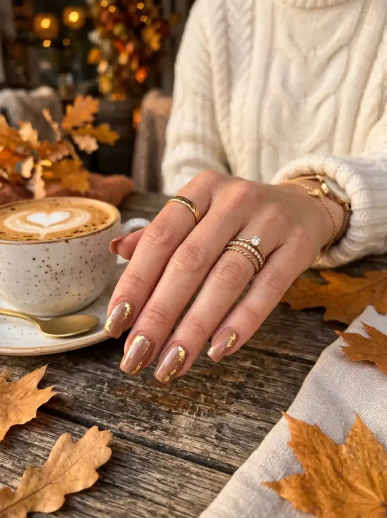 Gold Foil Latte Nails