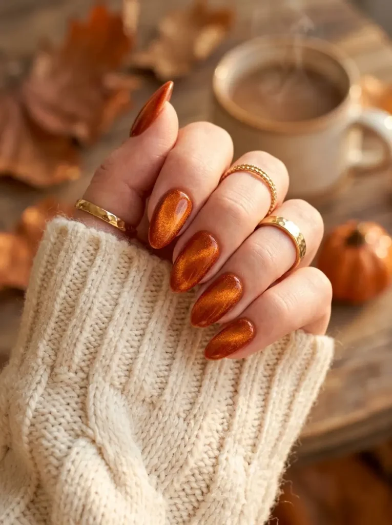 Orange Velvet Cat Eye Nails