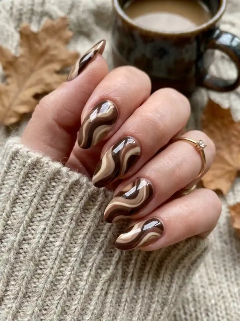 Brown Abstract Swirl Nails