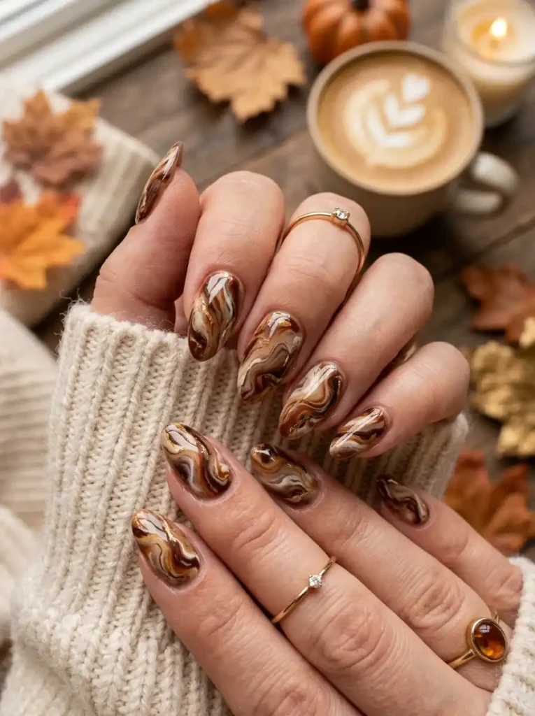  Cinnamon Swirl Marble Nails