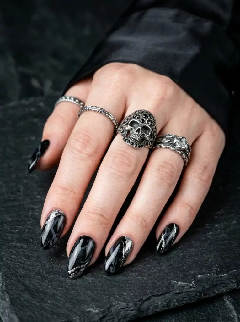 Obsidian Marble Nails