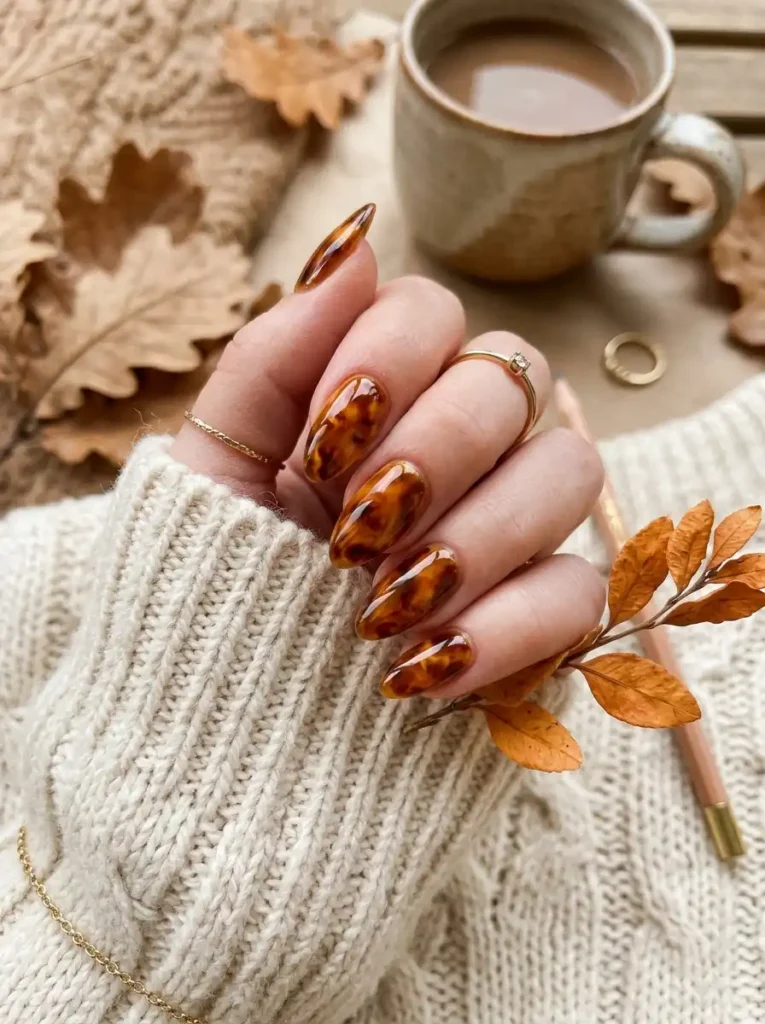 Orange Tortoiseshell Nails