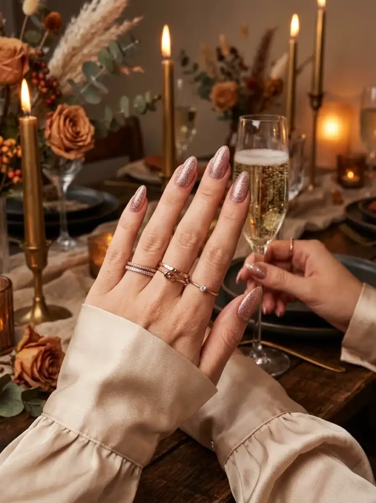  Rose Gold Shimmer Nails