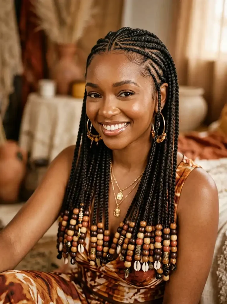 Classic Fulani Braids with Wooden Beads