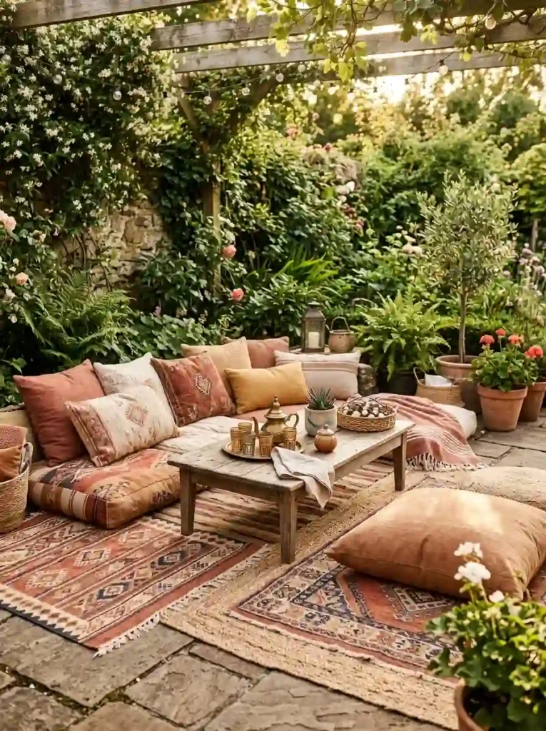 Layered Outdoor Rugs & Floor Cushion Lounges