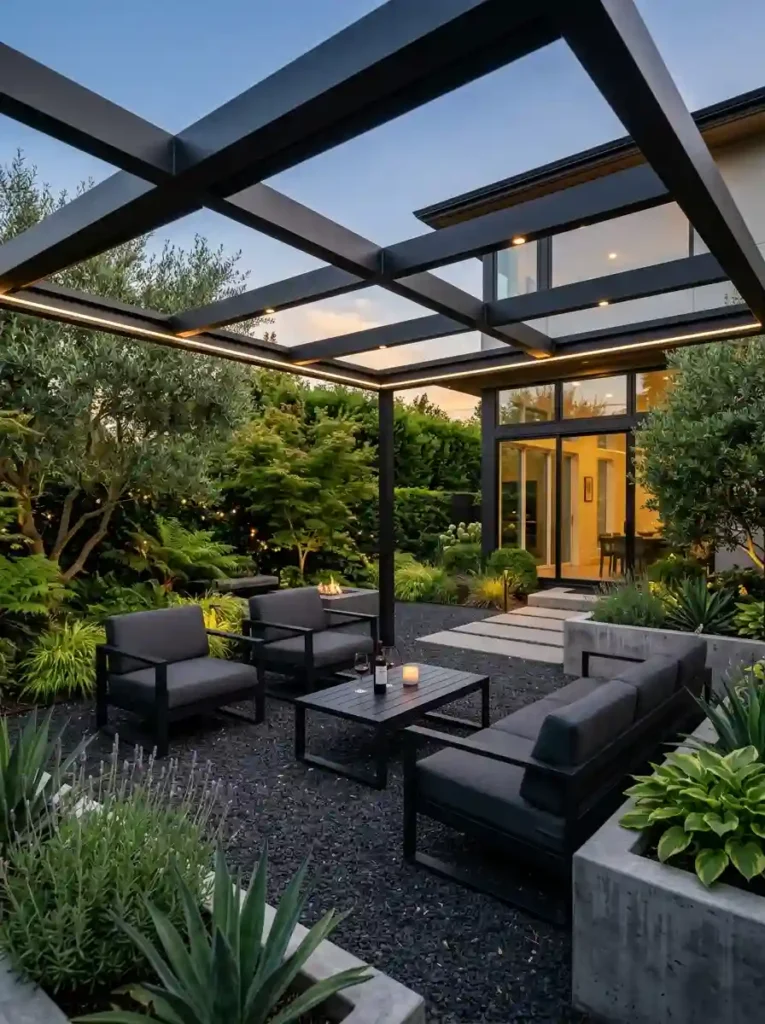 Modern Black Gravel Patio