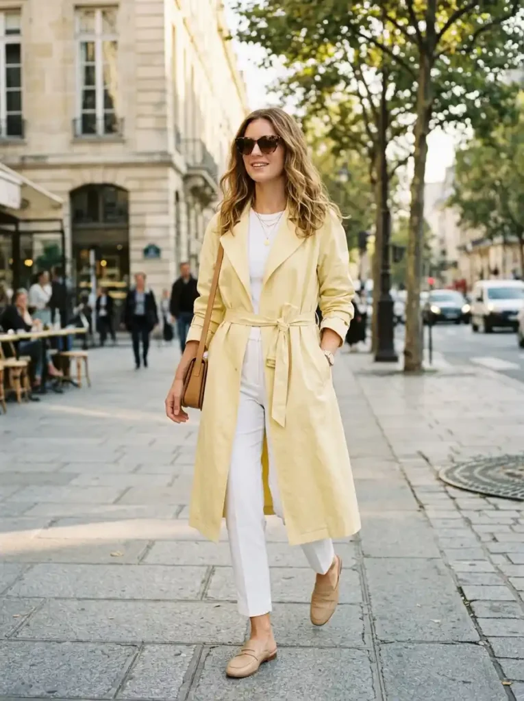 Pastel Trench Coats with Tailored Trousers