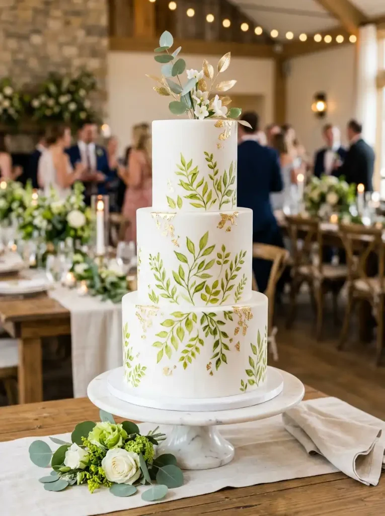  Hand-Painted Chartreuse Botanical Wedding Cake