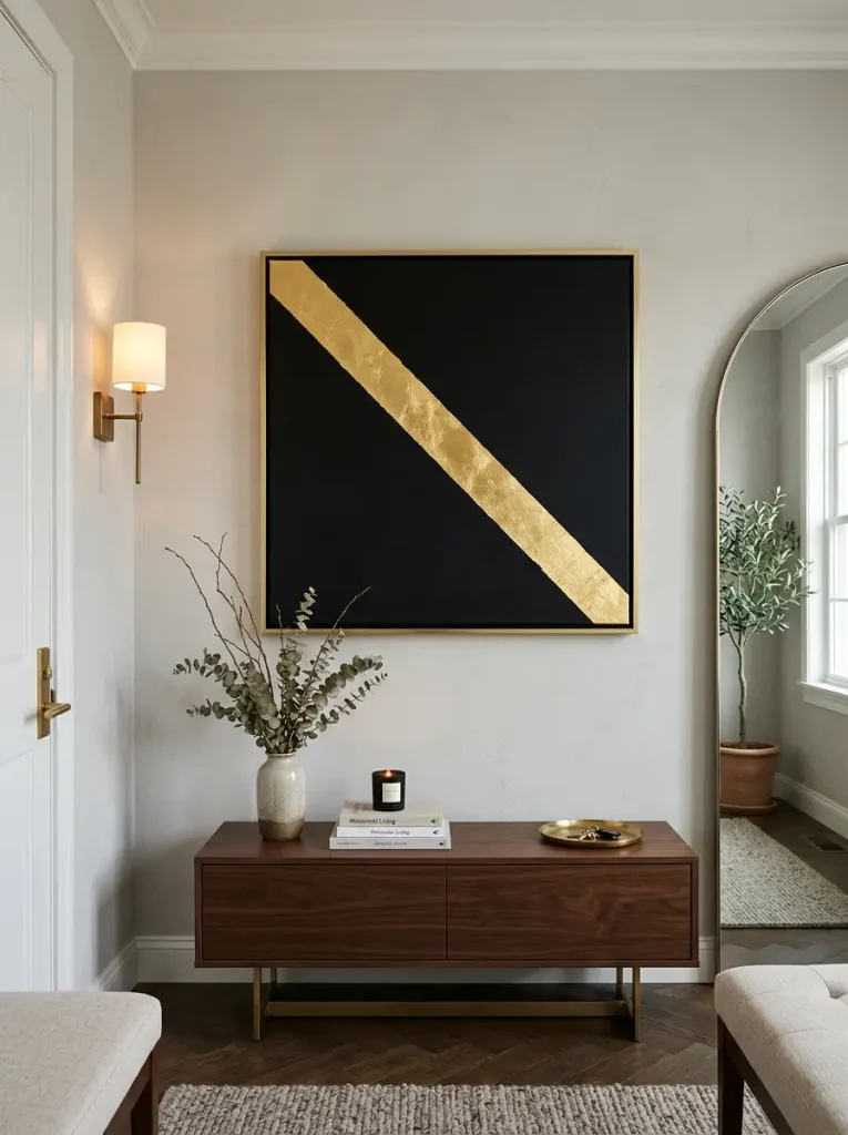  High-Contrast Gold Leaf Minimalist Canvas