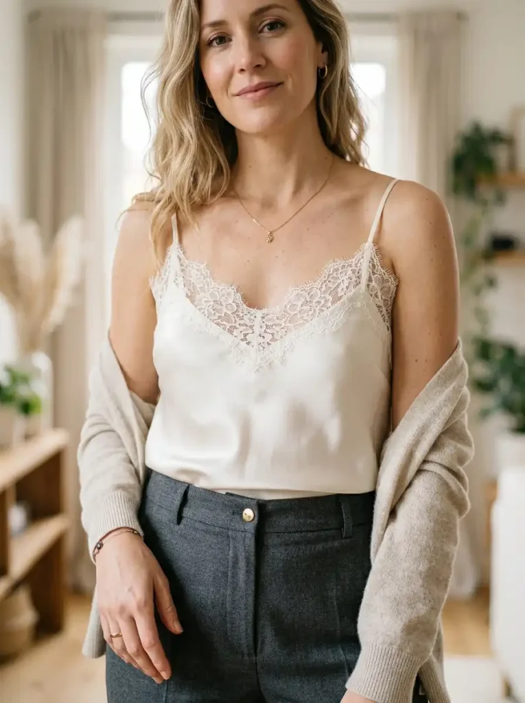 Delicate Lace-Trimmed Camisoles with Trousers