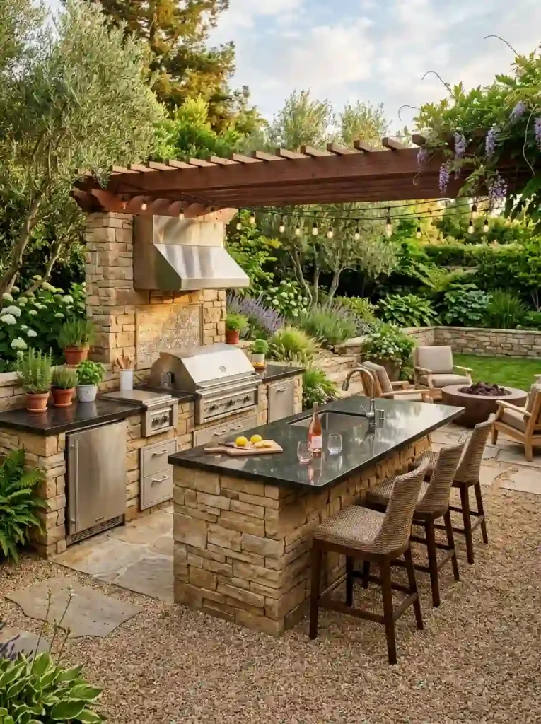  Gravel Patio with Outdoor Kitchen