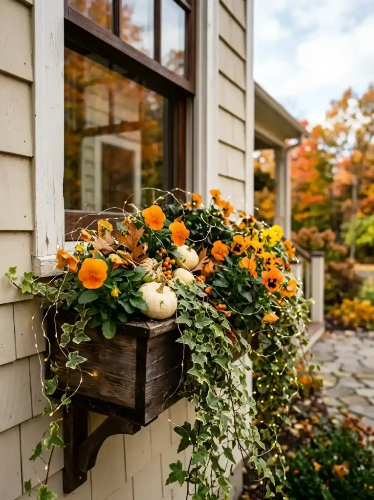 . Illuminated Fall Window Box Displays