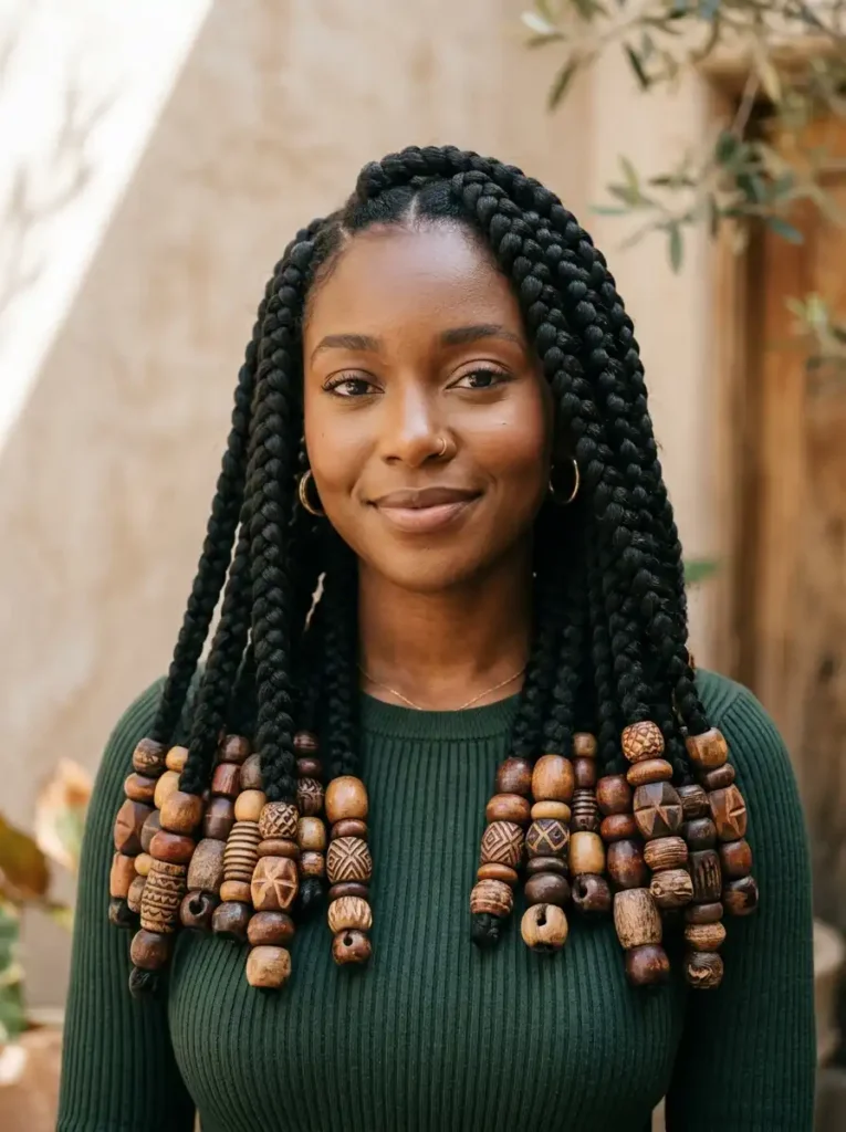 Jumbo Box Braids with Oversized Wooden Beads