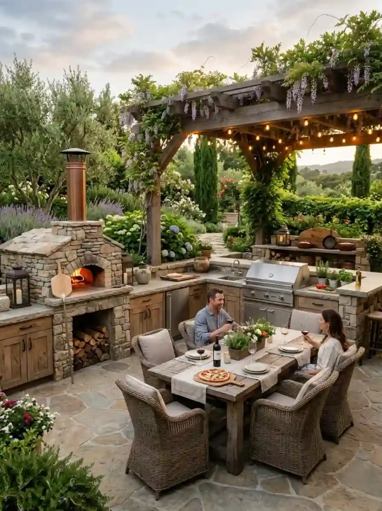 Outdoor Kitchen with Built-In Pizza Oven