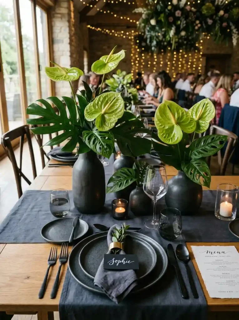 Sculptural Anthurium & Monstera Centerpieces