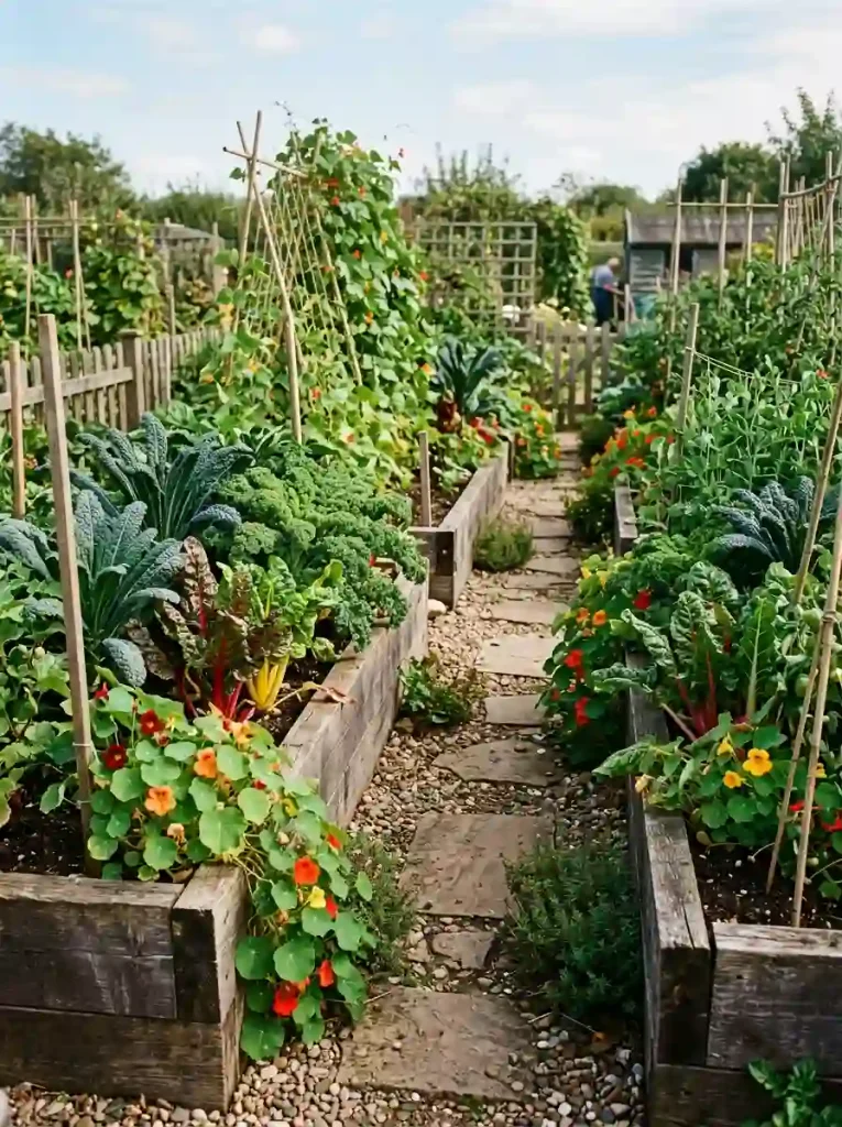 Sunken Pathway Double-Sided Bed Layout