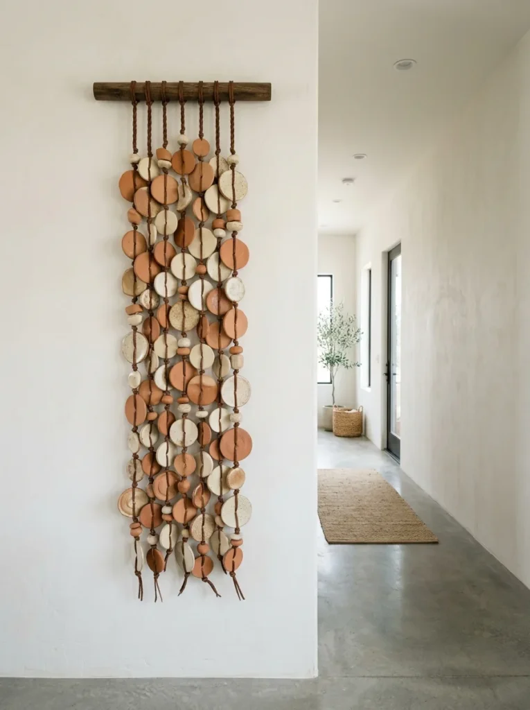 Modern Clay Disc & Bead Wall Sculpture