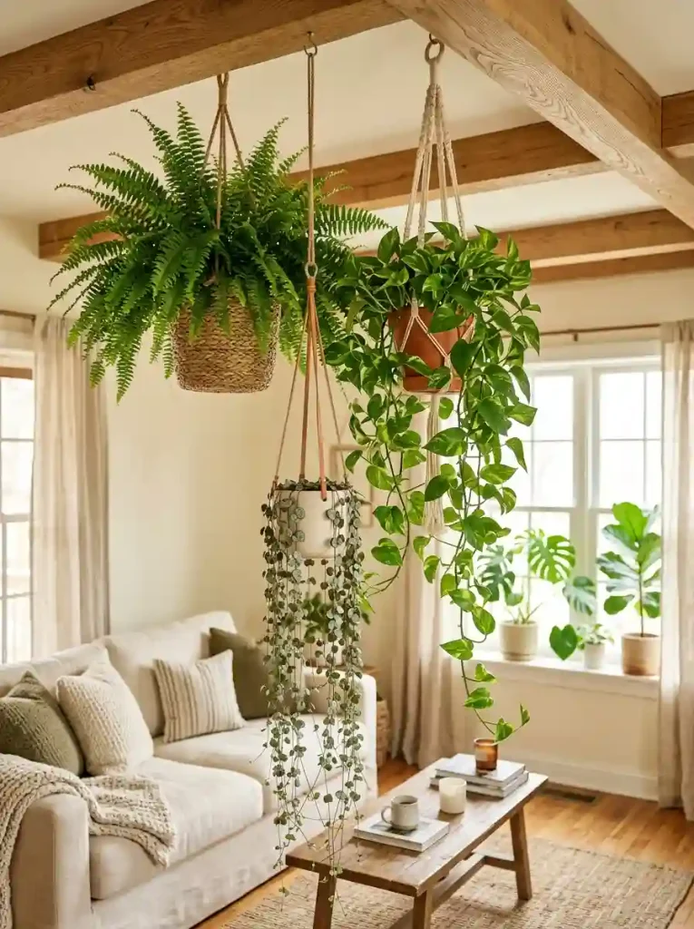Boston Fern and Trailing Plant Cluster