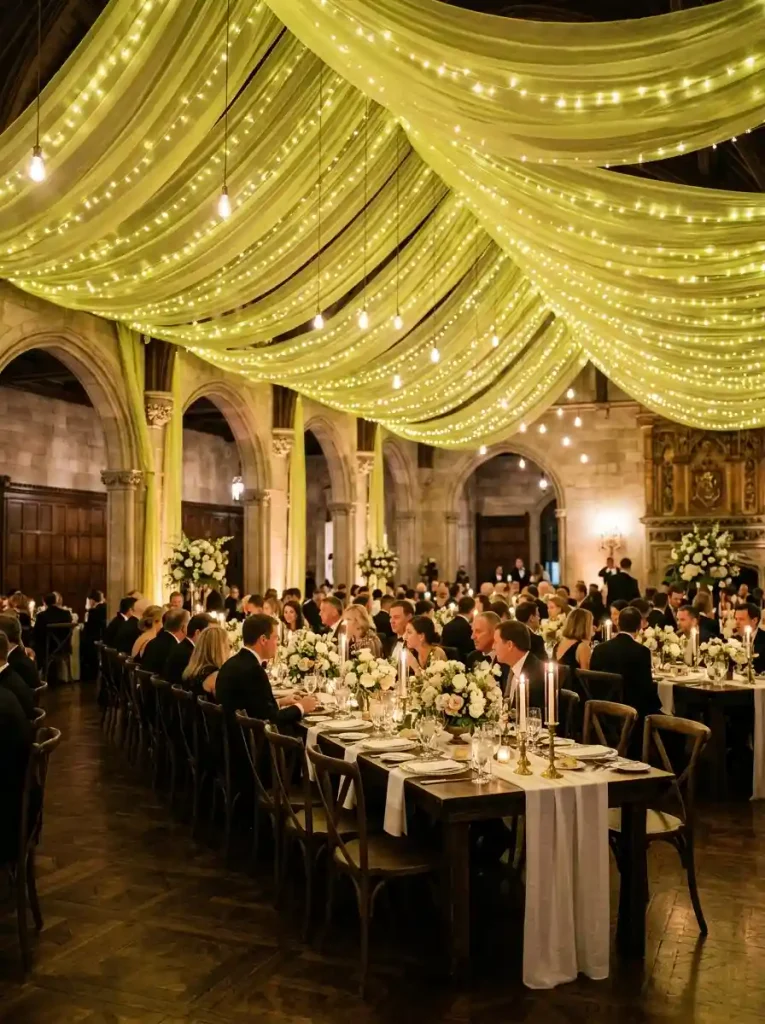 Dramatic Chartreuse Draping & Ceiling Installation