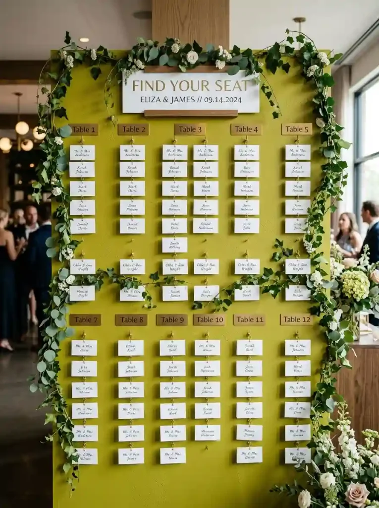Oversized Chartreuse Escort Card Wall
