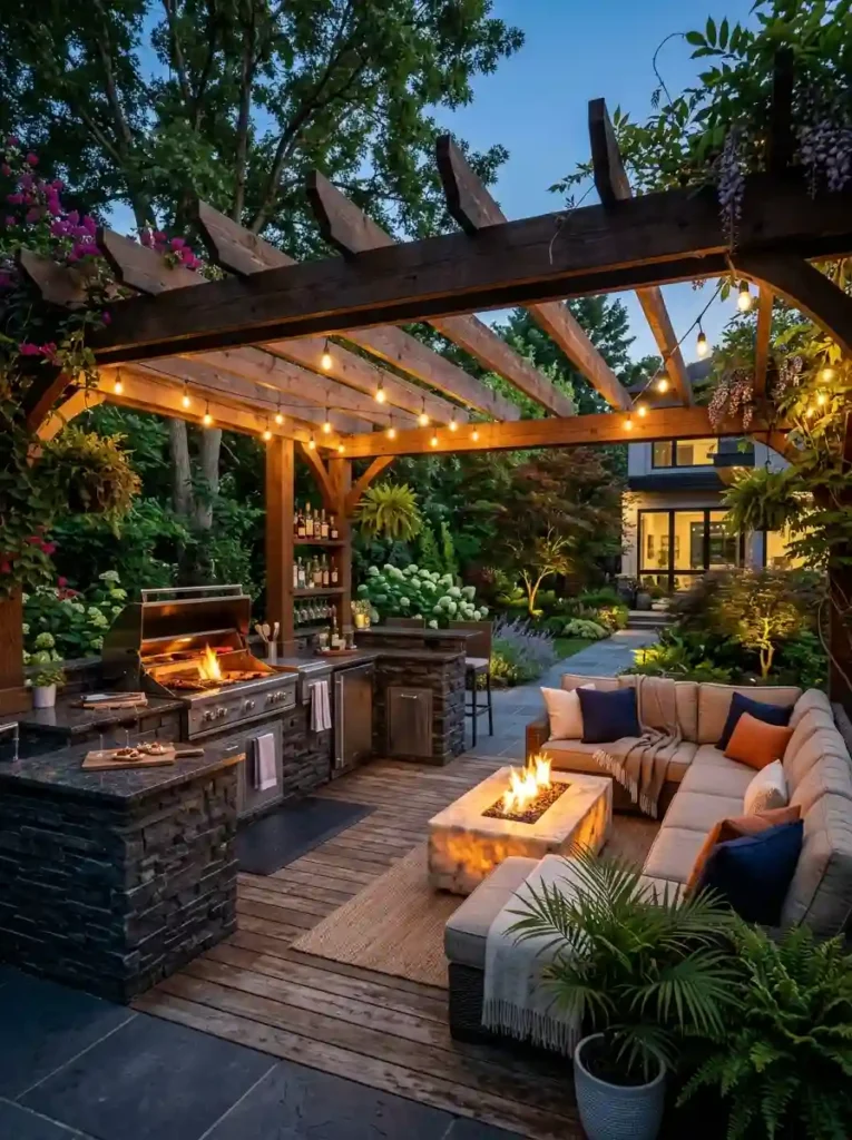  Outdoor Kitchen with a Cozy Lounge Area