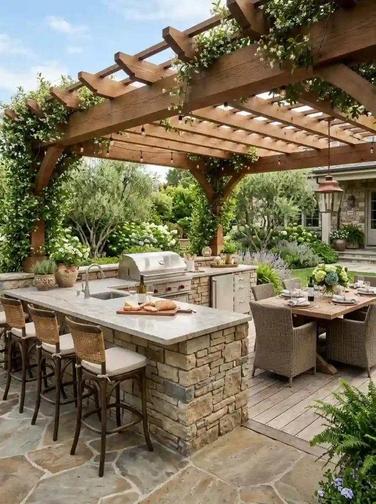  Outdoor Kitchen with Natural Stone Bar