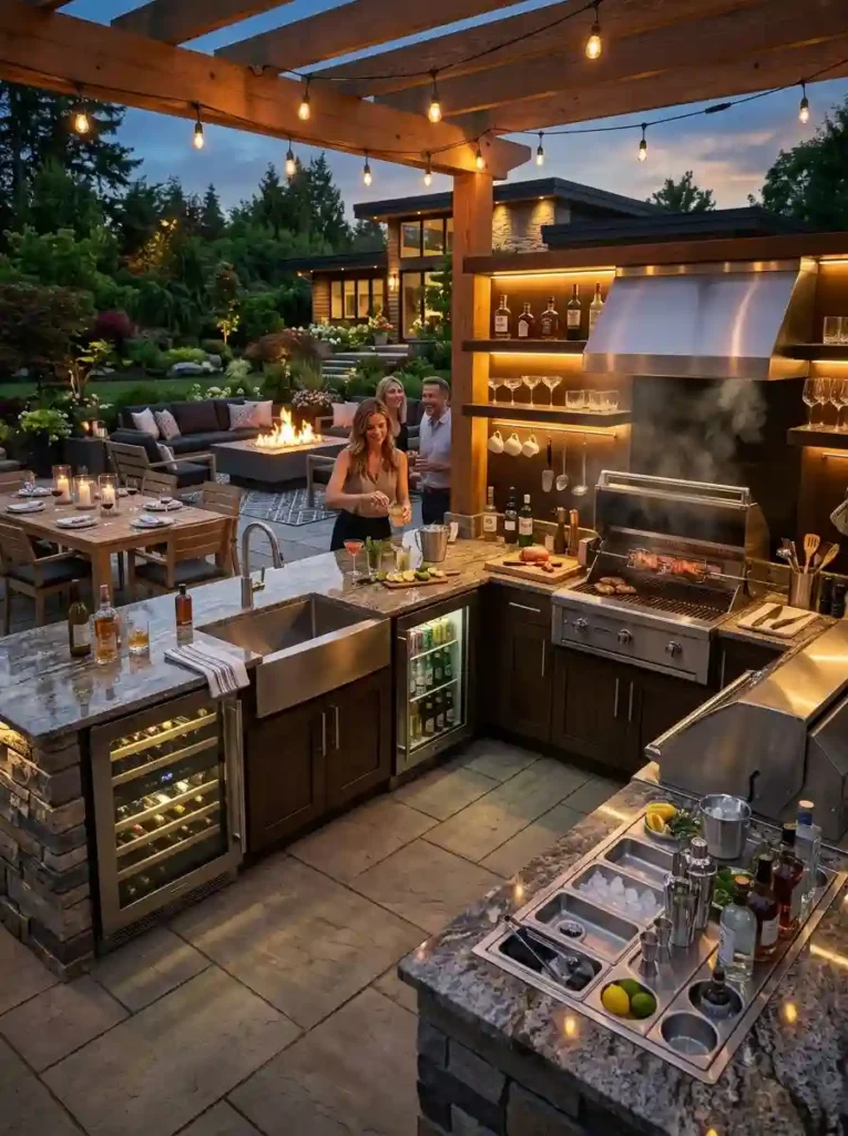 Outdoor Kitchen with Built-In Beverage Station