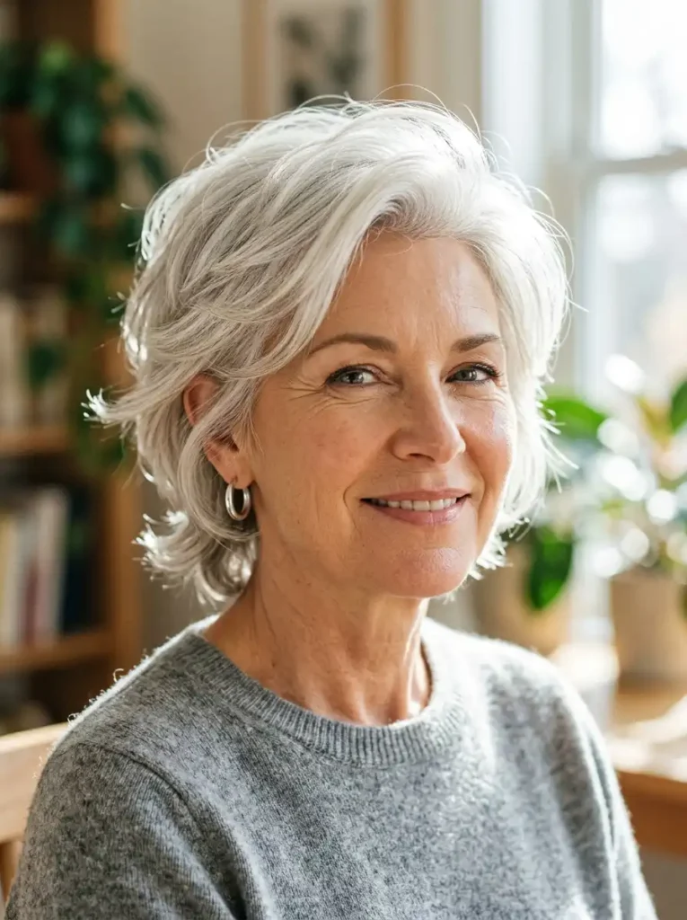 Silver-Fox Layered Long Pixie