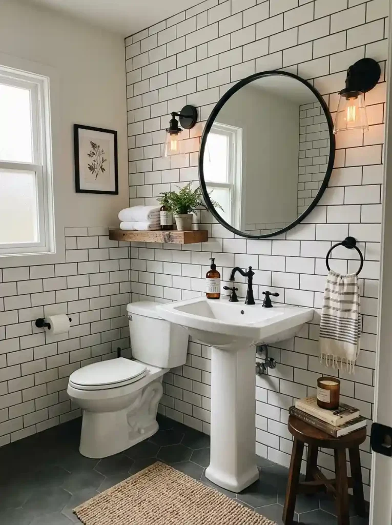 Classic White Subway Tile with Dark Grout