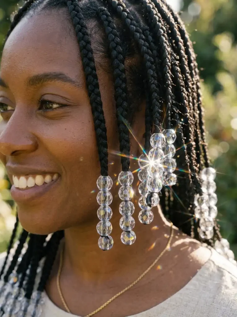 Knotless Box Braids with Clear Acrylic Beads