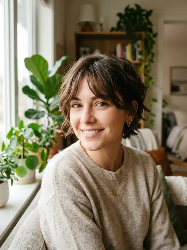 . Soft Layered Pixie with Curtain Bangs