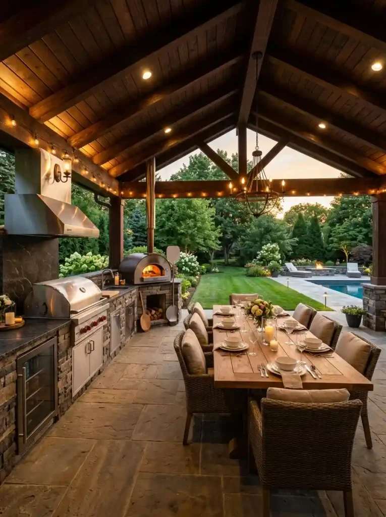 Luxury Outdoor Kitchen with Full Dining Space