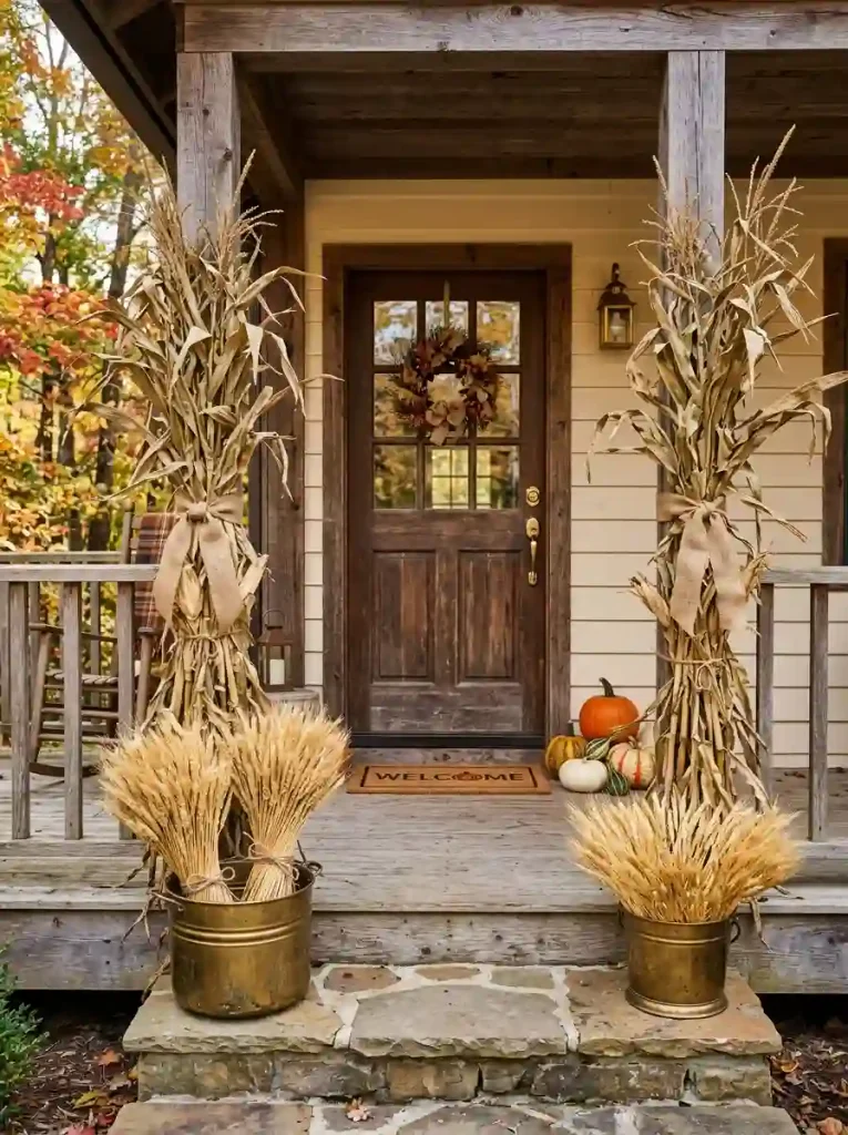 . Cornstalk Pillars & Dried Wheat Bundles
