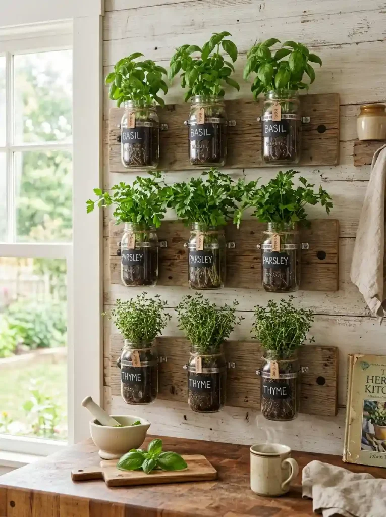  Hanging Mason Jar Herb Wall
